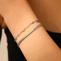 Bracelet double couche en acier inoxydable chaîne serpent et cœur vue rapprochée. - Bracelet Double Couche Lame Créole Étoile Acier T205