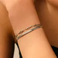 Élégant bracelet double en acier inoxydable avec chaîne à chevron et motifs géométriques - Bracelet Double Couche Lame Losange Acier T110