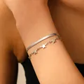 Bracelet double couche élégant en acier inoxydable avec chaîne et belles étoiles. - Bracelet Double Couche Lame Étoile Acier T111