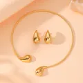 Elegantes vergoldetes Tropfen-Halsketten- und Ohrring-Set aus Edelstahl - Wassertropfen Schmuckset (F616-S404) / Gold