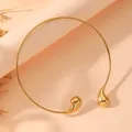 Eleganter vergoldeter Tropfen-Halsreif aus Edelstahl in minimalistischem Design - Kurzer Wassertropfen Halsreif (S404) / Gold
