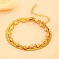 Bracelet double couche en or avec chaîne serpent et coeurs en acier inoxydable bijoux de mode - Bracelet Double Couche Lame Cœur Doré T109