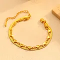 Bracelet doré en acier inoxydable à double rangée avec breloques de cœur et chaîne d'extension. - Bracelet cœur doré n°1