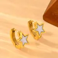 Elegant 18K gold plated stainless steel hoop earrings with white shell star inlay - Star Hoop Earrings (G205)