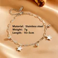 Silver stainless steel chain anklet featuring white star charms and mini beads - Bracelet (N804) / Star Steel Bracelet