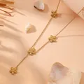 Elegant gold stainless steel necklace with delicate flower station pendants for women - Daisy Tassel Drop Necklace / Gold