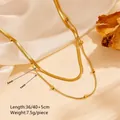 Elegant double layer 18k gold plated stainless steel snake chain necklace for women - 2mm Double Layer Square Bead Necklace / C308 Gold