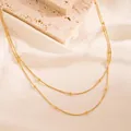 Dubbellaagse gouden roestvrijstalen slangenketting met kleine metalen kralen - Dubbellaagse Slangenketting Fijne Ronde Kralen / C205 Goud