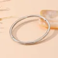 Détail d'un bracelet jonc ovale en acier inoxydable au design épuré avec charnière - Style Anneau Minimaliste Mat (S101) / Acier