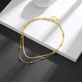 Double layer stainless steel snake chain necklace with beads in 18k gold plating. - C209 Gold