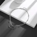 Silver stainless steel double-layer necklace with flat snake chain and small bead details - C210 Steel Color