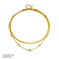 Double layer 18k gold plated stainless steel snake and bead chain necklace - C211 Steel Color