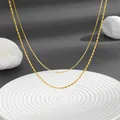 Double-layered 18k gold plated stainless steel necklace with snake and bead chains - C214 Steel Color