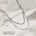 Double-layer stainless steel snake chain necklace with square beads in polished silver - O308 Steel Color