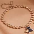 Titanium steel 18K gold plated beaded bracelet with black bear and heart charm - Black Shell Bear Rose Gold Bracelet