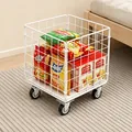 White wire mesh storage basket with wheels for multifunctional kitchen organization - Storage Basket Set / Single Tier (5 Panels + 4 Wheels) / White