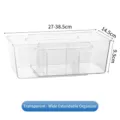 Large transparent expandable storage box with adjustable dividers for drawer organization - 27-38.5x14.5x9.5cm