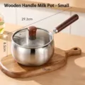 Small stainless steel milk pot with wooden handle and glass lid, 12cm base diameter - Small 12cm Single Pot With Lid