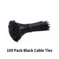 Pack of 100 black heavy-duty nylon cable ties for organizing electrical cables and wires - Cable Ties / 100pcs Pack / Black