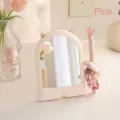 Mignon miroir de maquillage rose à oreilles de chat avec stylet étoile et chouchou - Rose