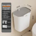 Pattumiera sottile a parete grigio e bianco con coperchio per riporre in bagno. - Grande (25*17.5*28cm) / Gancio + Accessori Adesivi / Grigio biancastro
