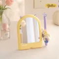 Miroir de maquillage de bureau jaune mignon avec oreilles de chat pour dortoir ou bureau - Jaune