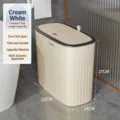 Slim cream white bathroom trash can with one-click lid and vertical stripe texture - Push-to-Open Lid / Creamy Yellow