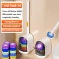 Disposable toilet brush set with 7 multi-colored refill heads and wall-mounted base - 1 Base + 1 Handle + 7 Brush Heads / Transparent Pet Style