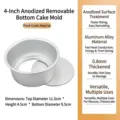 4 inch round anodized aluminum cake mold with removable bottom for baking - 4 Inch Anodized Round Loose Base