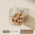 Transparent wall-mounted ribbed storage box for kitchen ginger and garlic storage - 1 Piece / Clear