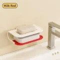 Moderno portasapone a doppio strato con drenaggio in rosso crema e bianco a muro - Senza Supporto in Ferro / Rosso Cremoso