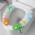 Cute cartoon cat waterproof leather toilet seat cover with built-in scented apple charm - Beach White Cat (Light Blue) / 2-Piece Set