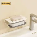 Portasapone drenante a doppio strato in grigio latte per il bagno - Senza Supporto in Ferro / Grigio Latteo