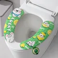 Cute green leather toilet seat pads featuring adorable cartoon dog and lemon pattern - Lemon Westie (Green) / 2-Piece Set