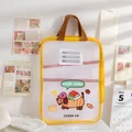 Yellow handle A4 mesh file bag with cute dog cartoon print for student test paper storage - Dachshund / A4 Size / Yellow