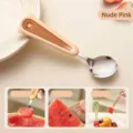 Nude pink 2-in-1 304 stainless steel fruit spoon with integrated fork for watermelon - Pink