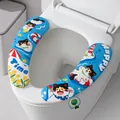 Cute cartoon cat pattern leather toilet seat stickers with built-in aromatherapy capsule - Summer Black Cat (Blue) / 2-Piece Set