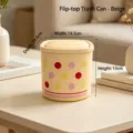 Desktop mini trash can with pop-up lid, elegant beige with colored polka dots design - Beige