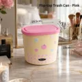Pink pop-up lid desktop trash can for vanity, size 14.5x14.5x13cm mini waste bin - Pink