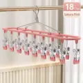 Cherry blossom pink drying rack with 18 windproof clips for socks and underwear - 18 Clips/Pack / Pink