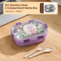 Caja bento de acero inoxidable 201 morada con 3 compartimentos y diseño de dibujos animados - 1000ML-3 Compartimentos / Púrpura