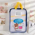 Cute cartoon A4 document bag with handle and zipper for students exam papers storage - Bear and Cat / A4 Size / Navy Blue