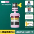 Universal pink 6-stage faucet water filter for home tap splash-proof water purification - 6-Layer Filter (Rotatable) / Pink