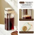 Large 1000ml beige cold brew coffee pitcher with fine mesh filter and wooden style lid - 1L / Brown