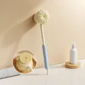 2-in-1 long handle bath brush with pumpkin loofah and soft bristle head - Blue