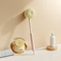 2-in-1 long handle bath brush with pink anti-slip grip and yellow sponge ball - Pink
