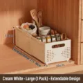 Large extendable cream white storage basket for efficient kitchen cabinet organization - Upgrade (Telescopic + Foldable) / L / Cream