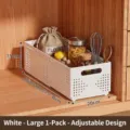 Large white expandable kitchen cabinet storage basket organizer for home pantry use - Upgrade (Telescopic + Foldable) / L / White