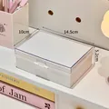 Weiße Karten-Aufbewahrungsbox mit transparentem Deckel, Größe 14,5x10x5,2cm für Schreibtisch - Groß (Mit Transparentem Deckel) / Weiß