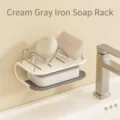 Portasapone a doppio strato grigio latte con griglia di drenaggio in inox - Con Supporto in Ferro / Grigio Latteo